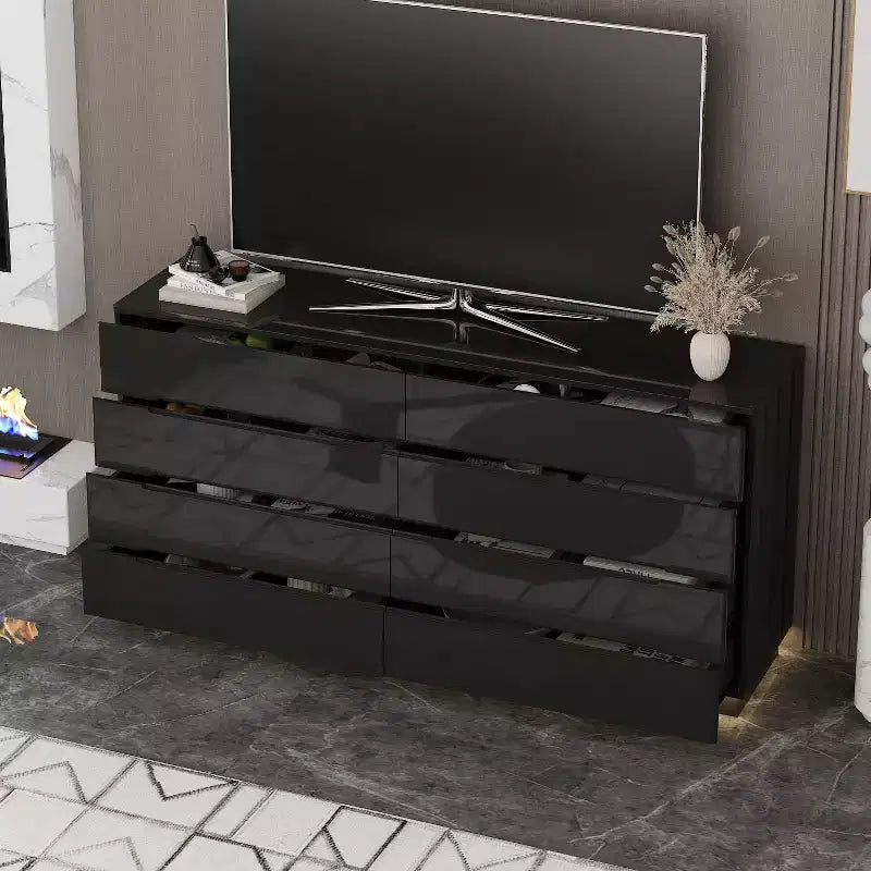 Modern 8-Drawer Chest with LED Base Lighting & High-Gloss Finish, Stylish Home Organizer