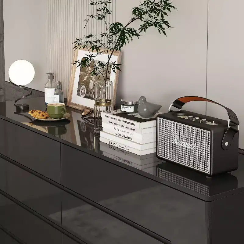 Modern 8-Drawer Chest with LED Base Lighting & High-Gloss Finish, Stylish Home Organizer