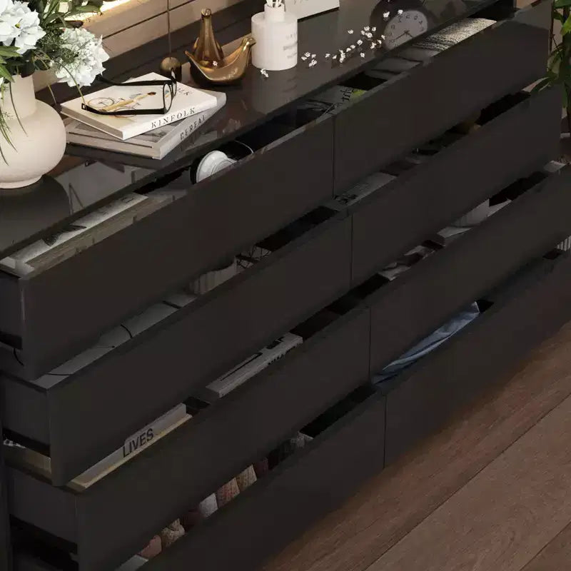 Modern 8-Drawer Chest with LED Base Lighting & High-Gloss Finish, Stylish Home Organizer