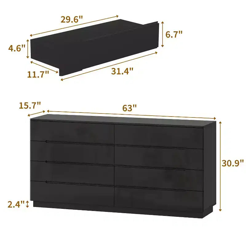 Modern 8-Drawer Chest with LED Base Lighting & High-Gloss Finish, Stylish Home Organizer