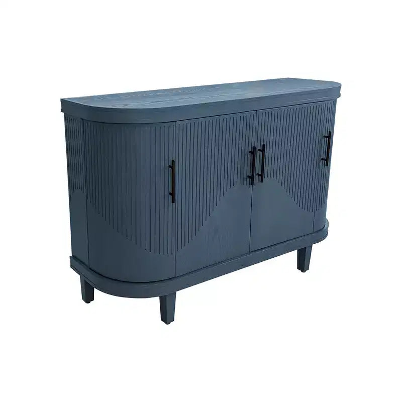 Modern Curved Wood Sideboard, 4-Door Console Cabinet with Adjustable Shelves for Coffee Bar or Entryway