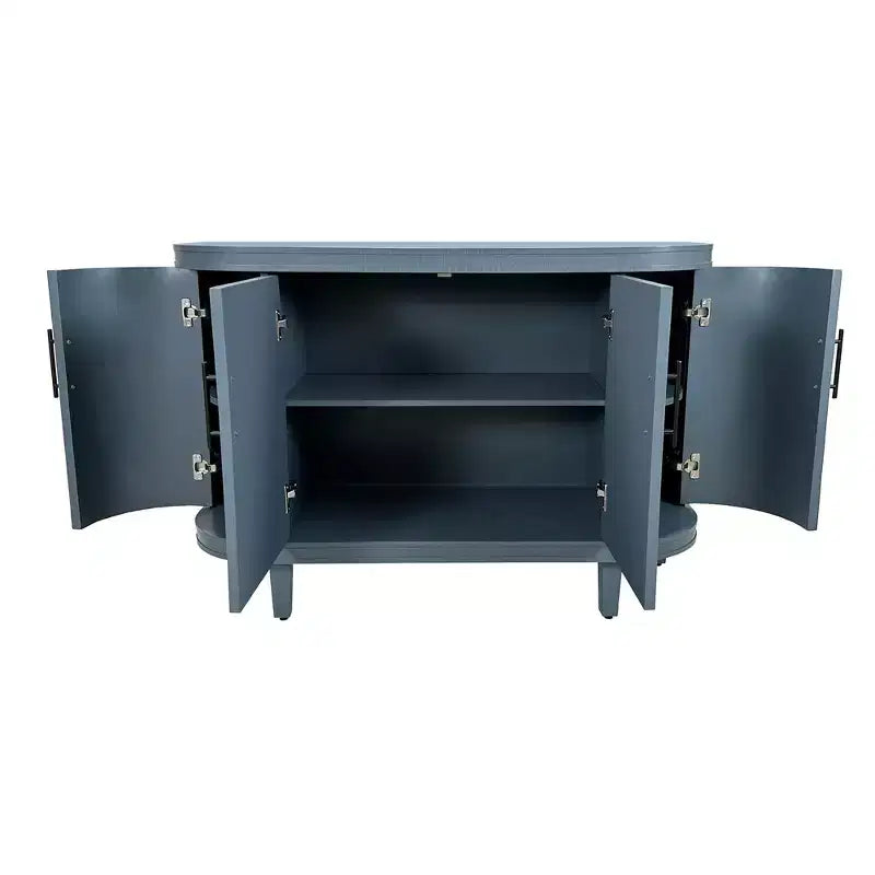 Modern Curved Wood Sideboard, 4-Door Console Cabinet with Adjustable Shelves for Coffee Bar or Entryway