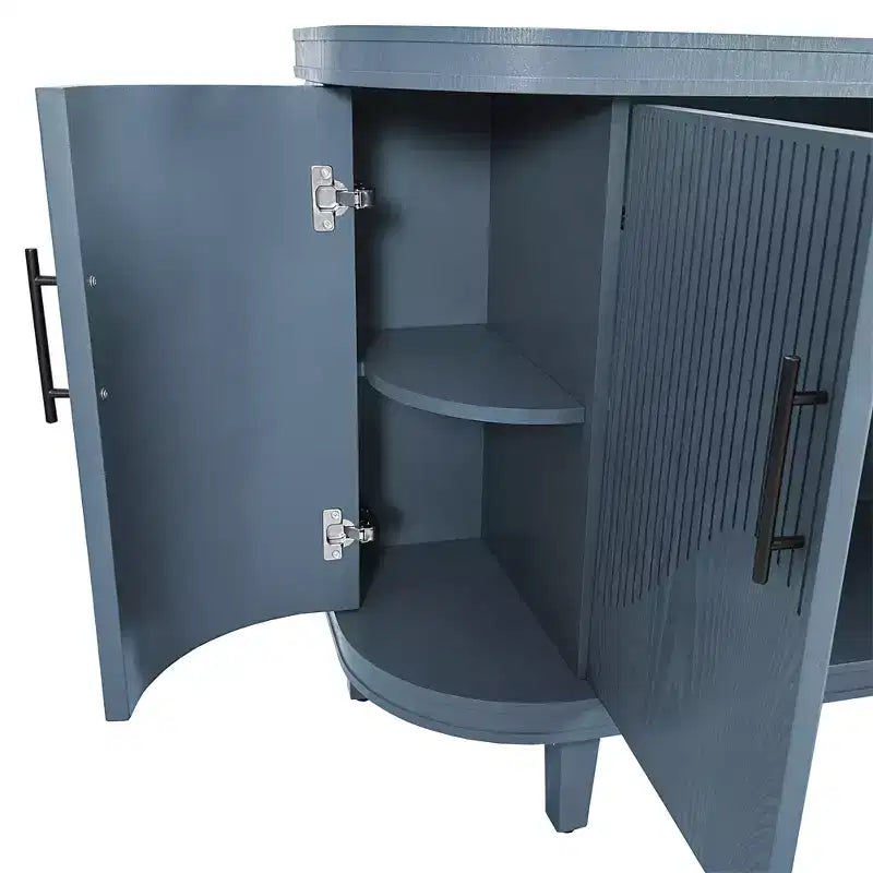 Modern Curved Wood Sideboard, 4-Door Console Cabinet with Adjustable Shelves for Coffee Bar or Entryway