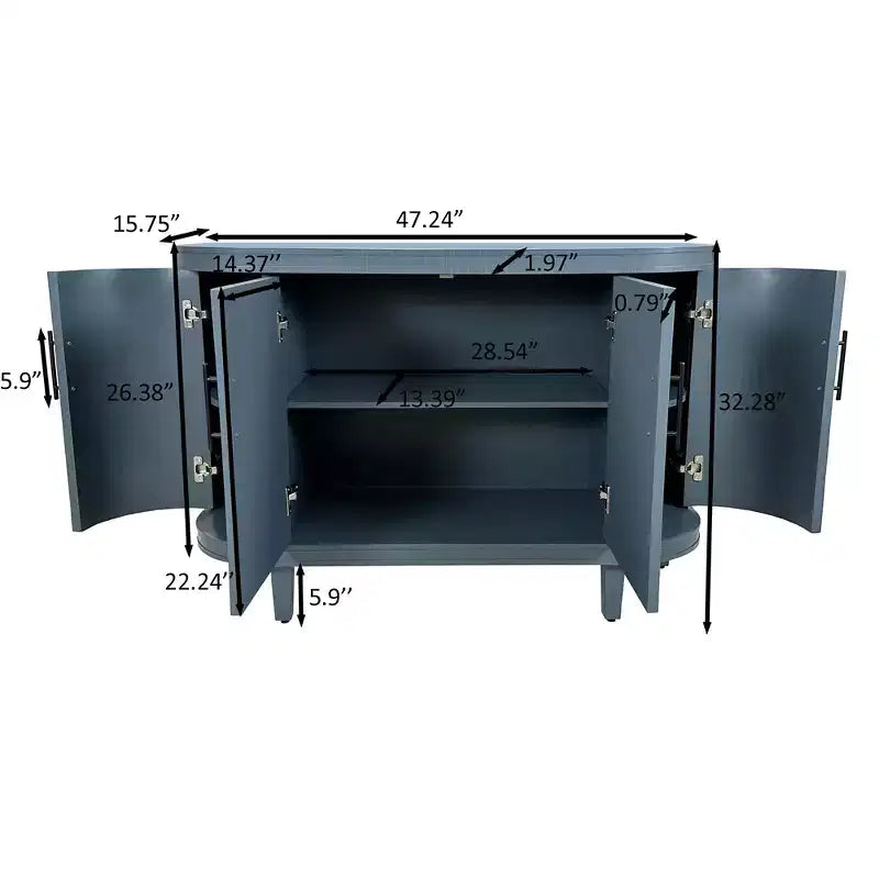 Modern Curved Wood Sideboard, 4-Door Console Cabinet with Adjustable Shelves for Coffee Bar or Entryway
