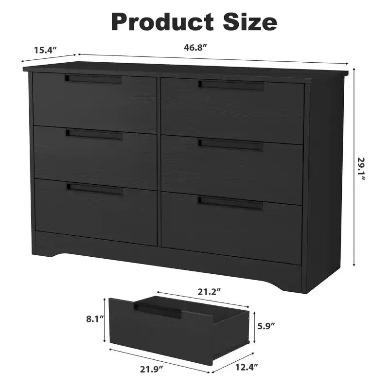 6-Drawer Dresser with Embedded Handles, Compact Storage Cabinet for Bedroom, Living Room & Hallway