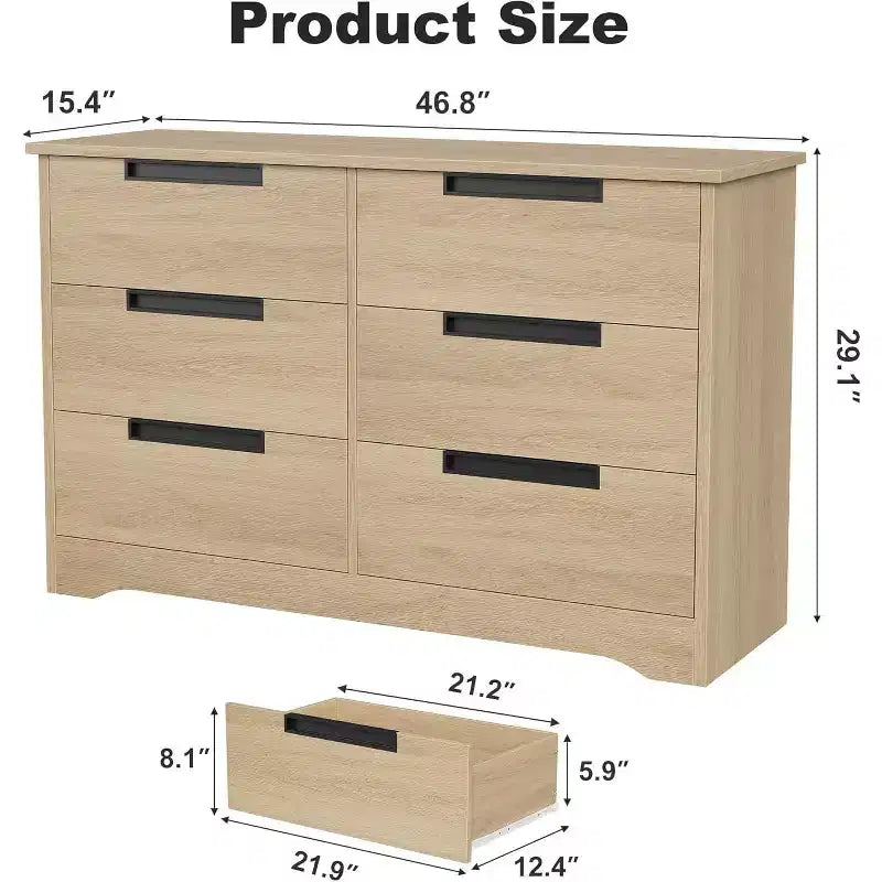 6-Drawer Dresser with Embedded Handles, Compact Storage Cabinet for Bedroom, Living Room & Hallway