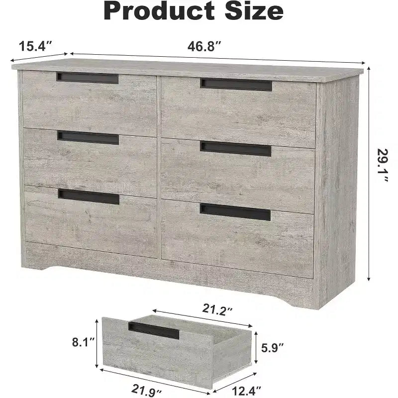 6-Drawer Dresser with Embedded Handles, Compact Storage Cabinet for Bedroom, Living Room & Hallway