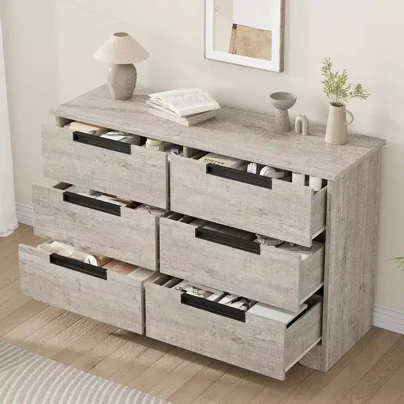 6-Drawer Dresser with Embedded Handles, Compact Storage Cabinet for Bedroom, Living Room & Hallway
