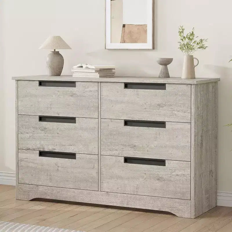 6-Drawer Dresser with Embedded Handles, Compact Storage Cabinet for Bedroom, Living Room & Hallway