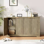 Modern Fluted 4-Door Accent Sideboard Buffet with Shelves, Wood Storage Console for Living Room
