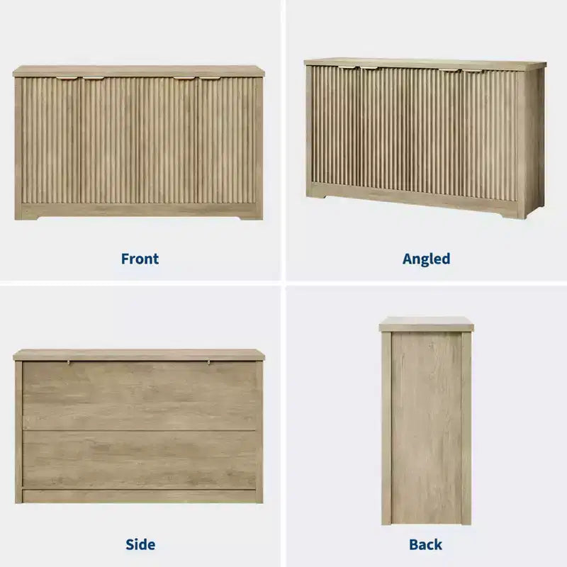 Modern Fluted 4-Door Accent Sideboard Buffet with Shelves, Wood Storage Console for Living Room