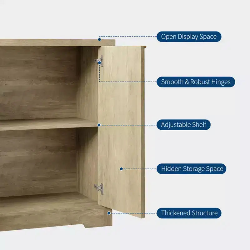 Modern Fluted 4-Door Accent Sideboard Buffet with Shelves, Wood Storage Console for Living Room
