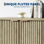 Modern Fluted 4-Door Accent Sideboard Buffet with Shelves, Wood Storage Console for Living Room