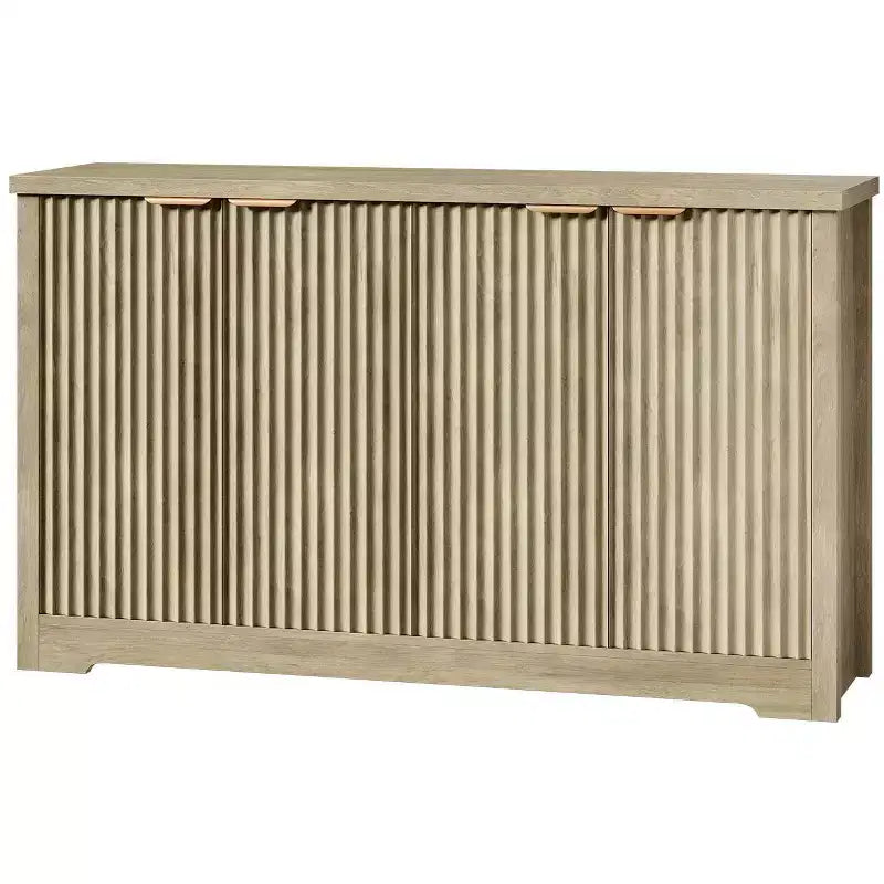 Modern Fluted 4-Door Accent Sideboard Buffet with Shelves, Wood Storage Console for Living Room