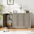 Modern Fluted 4-Door Accent Sideboard Buffet with Shelves, Wood Storage Console for Living Room