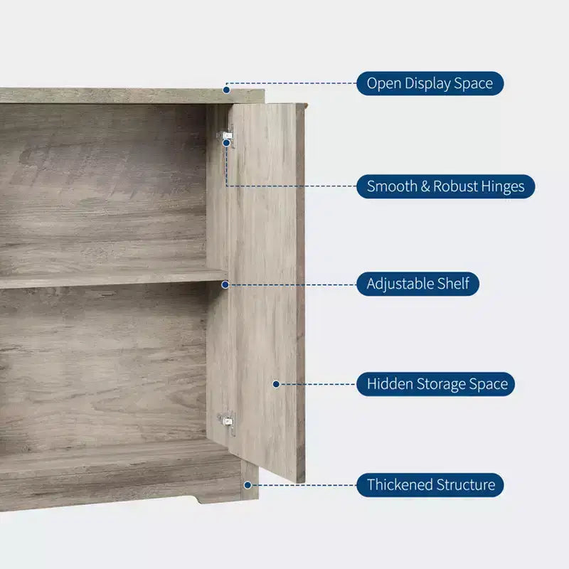 Modern Fluted 4-Door Accent Sideboard Buffet with Shelves, Wood Storage Console for Living Room