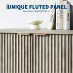 Modern Fluted 4-Door Accent Sideboard Buffet with Shelves, Wood Storage Console for Living Room