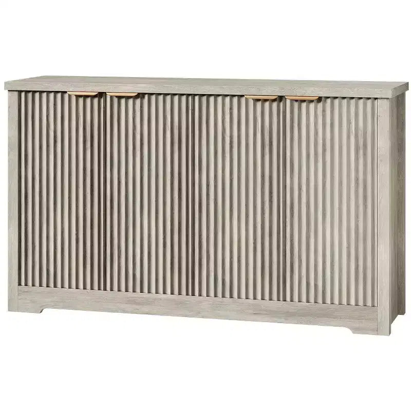 Modern Fluted 4-Door Accent Sideboard Buffet with Shelves, Wood Storage Console for Living Room