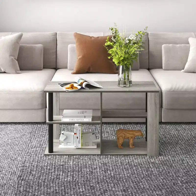 3-Tier Coffee Table with Open Shelves, Compact End Side Table for Living Room & Bedroom