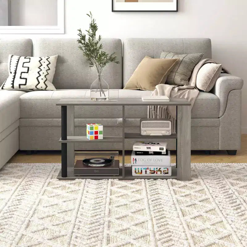 3-Tier Coffee Table with Open Shelves, Compact End Side Table for Living Room & Bedroom