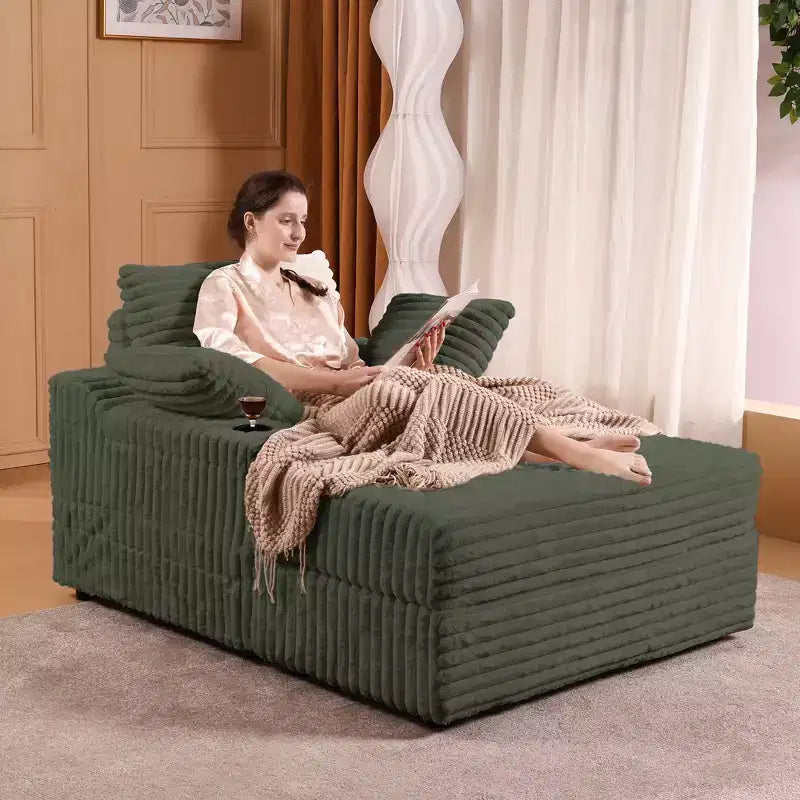 Oversized Chaise Lounge Chair, Corduroy Upholstered Cloud Couch with 3 Pillows & Storage Ottoman