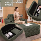 Oversized Chaise Lounge Chair, Corduroy Upholstered Cloud Couch with 3 Pillows & Storage Ottoman