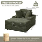 Oversized Chaise Lounge Chair, Corduroy Upholstered Cloud Couch with 3 Pillows & Storage Ottoman