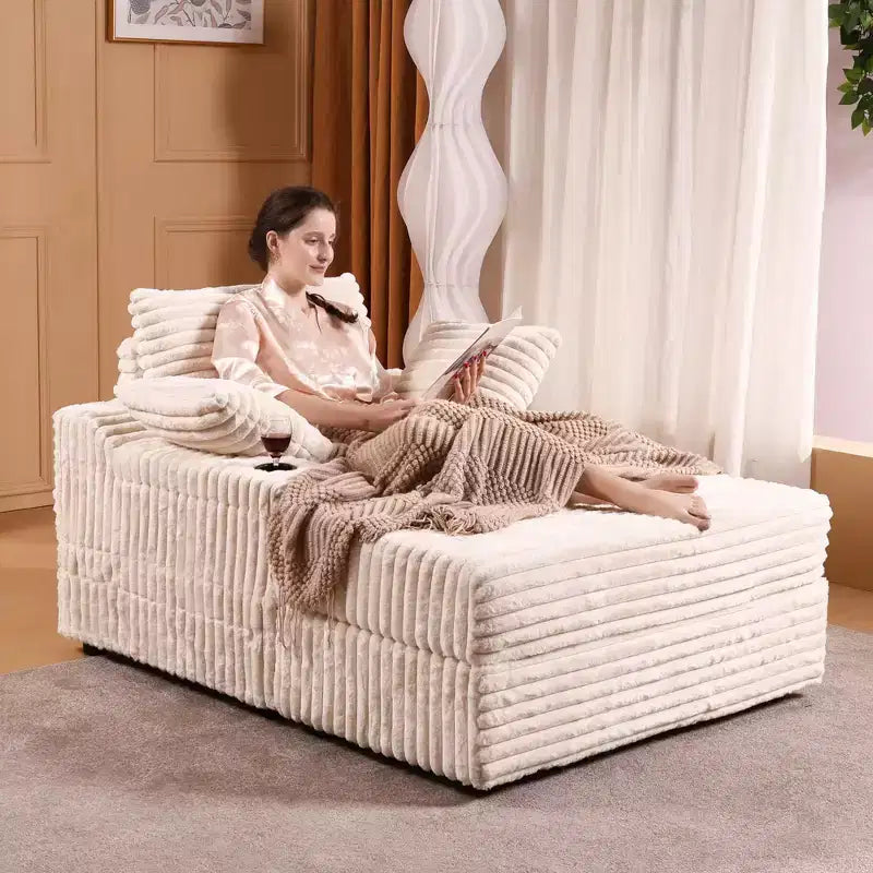 Oversized Chaise Lounge Chair, Corduroy Upholstered Cloud Couch with 3 Pillows & Storage Ottoman
