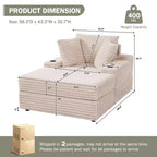 Oversized Chaise Lounge Chair, Corduroy Upholstered Cloud Couch with 3 Pillows & Storage Ottoman
