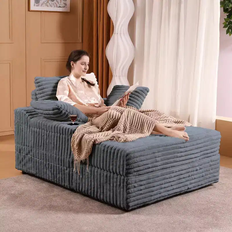 Oversized Chaise Lounge Chair, Corduroy Upholstered Cloud Couch with 3 Pillows & Storage Ottoman