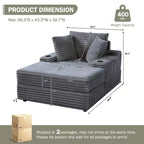 Oversized Chaise Lounge Chair, Corduroy Upholstered Cloud Couch with 3 Pillows & Storage Ottoman