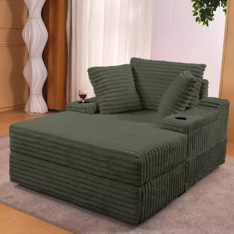 Oversized Chaise Lounge Chair, Corduroy Upholstered Cloud Couch with 3 Pillows & Storage Ottoman