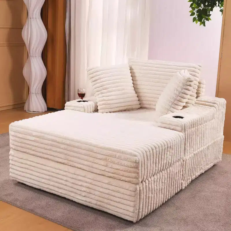 Oversized Chaise Lounge Chair, Corduroy Upholstered Cloud Couch with 3 Pillows & Storage Ottoman