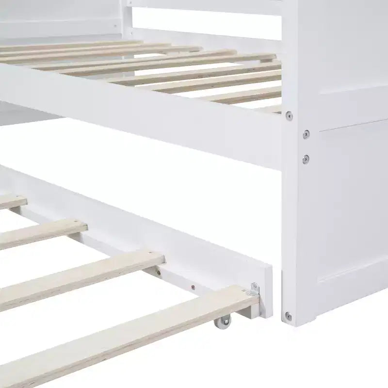 Twin Canopy Bed with Trundle, Wooden Daybed Frame with 4 Poster & Platform Bed, White
