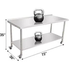 Stainless Steel Commercial Kitchen Worktable with Undershelf, Heavy-Duty Metal Prep Station