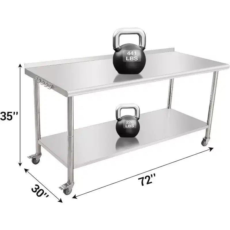 Stainless Steel Commercial Kitchen Worktable with Undershelf, Heavy-Duty Metal Prep Station