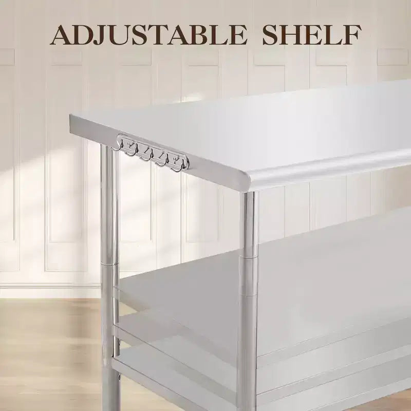 Stainless Steel Commercial Kitchen Worktable with Undershelf, Heavy-Duty Metal Prep Station