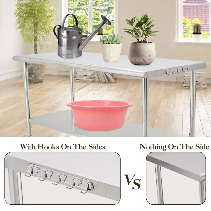 Stainless Steel Commercial Kitchen Worktable with Undershelf, Heavy-Duty Metal Prep Station