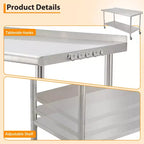 Stainless Steel Commercial Kitchen Worktable with Undershelf, Heavy-Duty Metal Prep Station