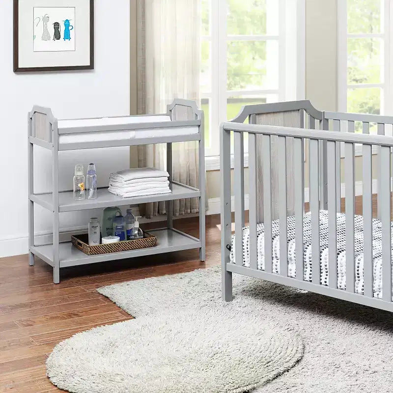 Baby Changing Table with 2 Storage Shelves, Non-Toxic Safe Nursery Furniture, Convertible Design