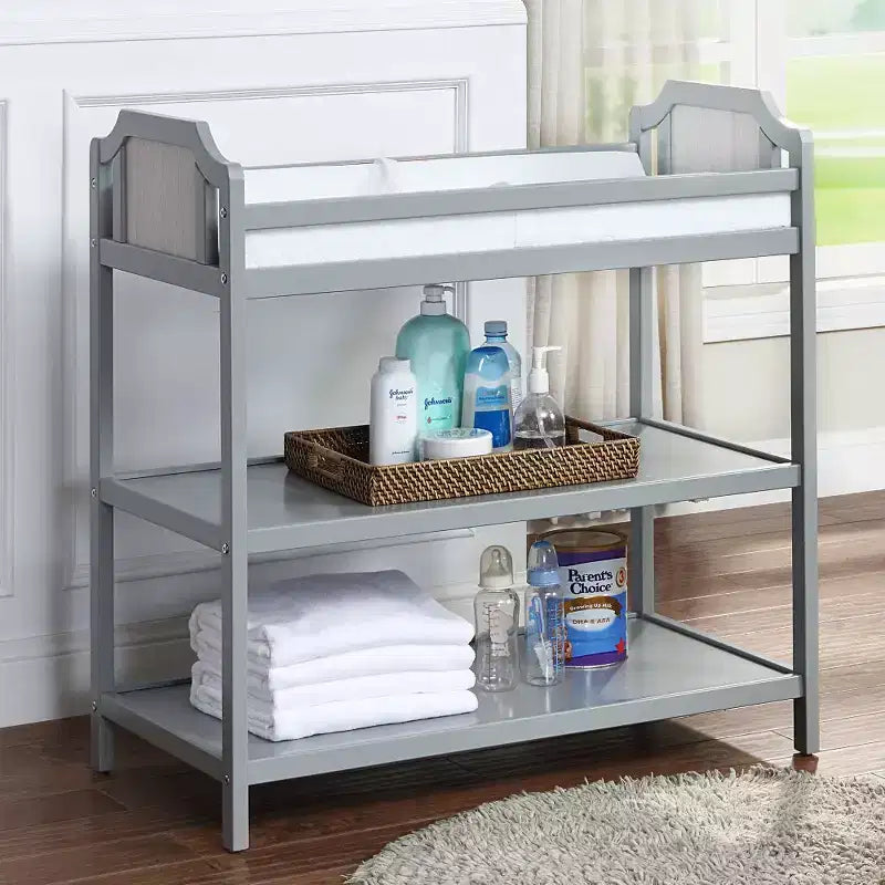 Baby Changing Table with 2 Storage Shelves, Non-Toxic Safe Nursery Furniture, Convertible Design