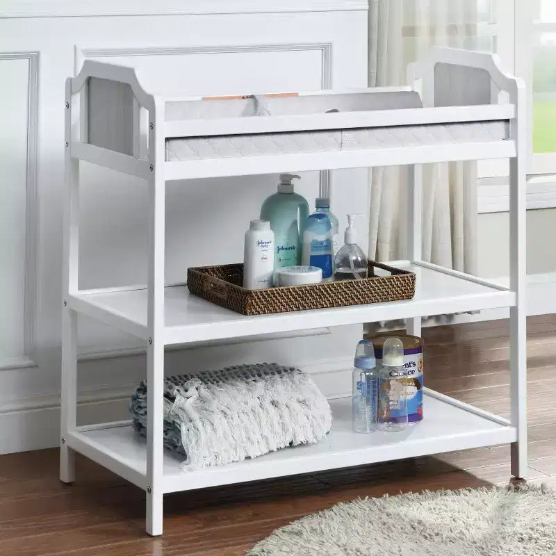 Baby Changing Table with 2 Storage Shelves, Non-Toxic Safe Nursery Furniture, Convertible Design