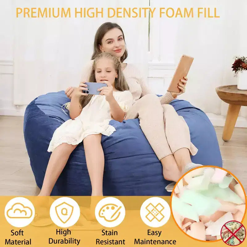 3-Foot Memory Foam Bean Bag Chair, Soft Dutch Velvet Round Sofa with Filling Included, for Adults