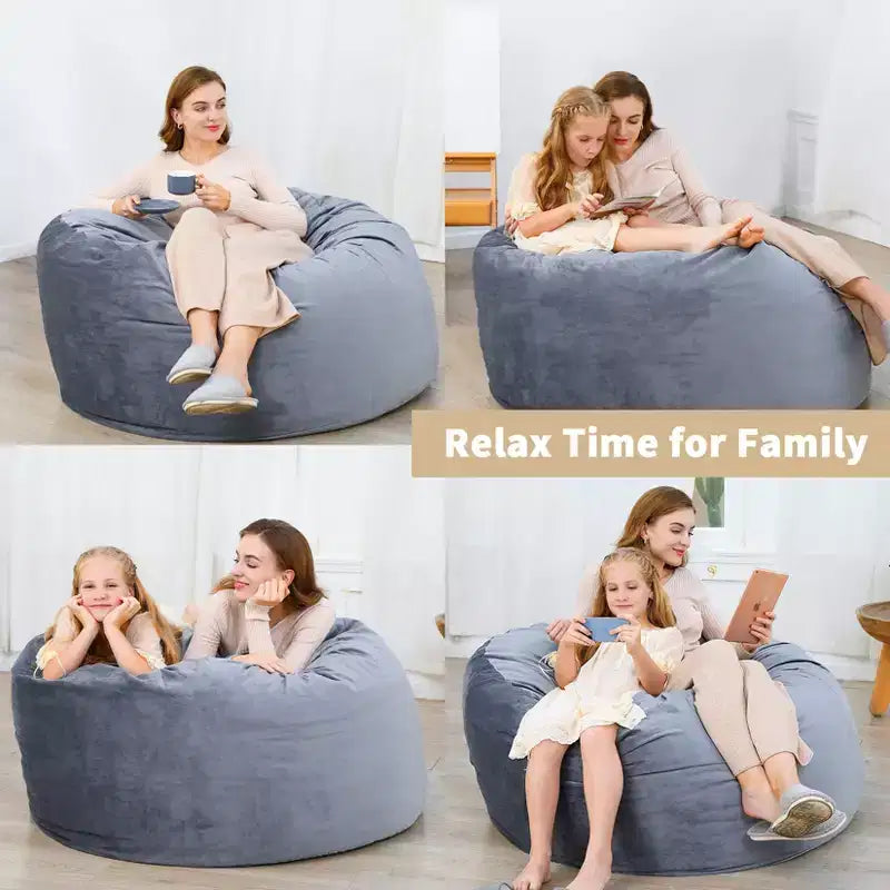 3-Foot Memory Foam Bean Bag Chair, Soft Dutch Velvet Round Sofa with Filling Included, for Adults