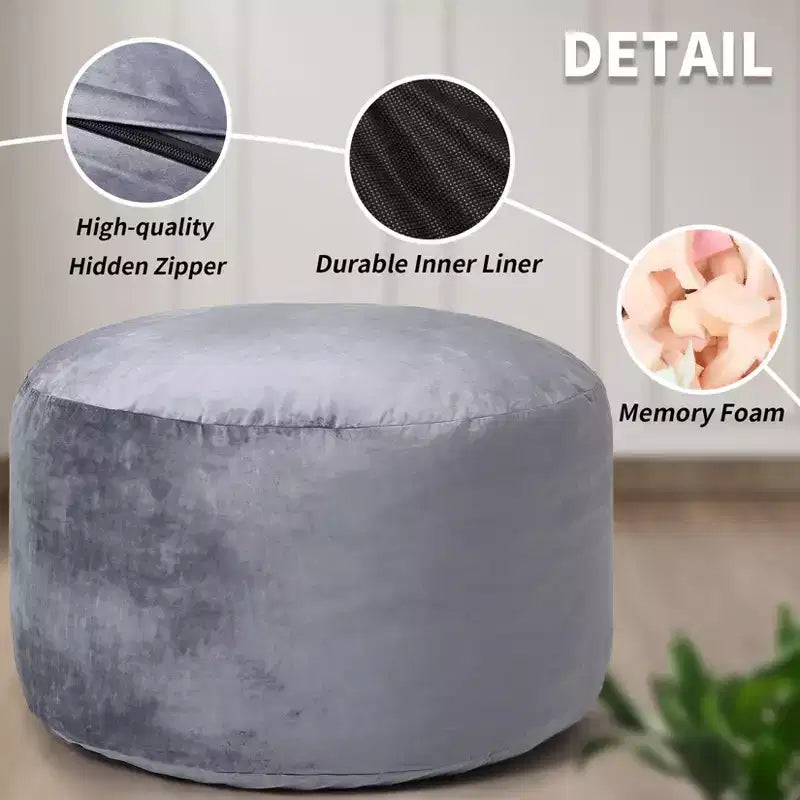 3-Foot Memory Foam Bean Bag Chair, Soft Dutch Velvet Round Sofa with Filling Included, for Adults