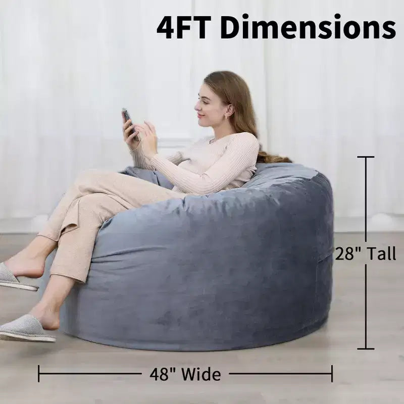 3-Foot Memory Foam Bean Bag Chair, Soft Dutch Velvet Round Sofa with Filling Included, for Adults