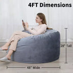 3-Foot Memory Foam Bean Bag Chair, Soft Dutch Velvet Round Sofa with Filling Included, for Adults