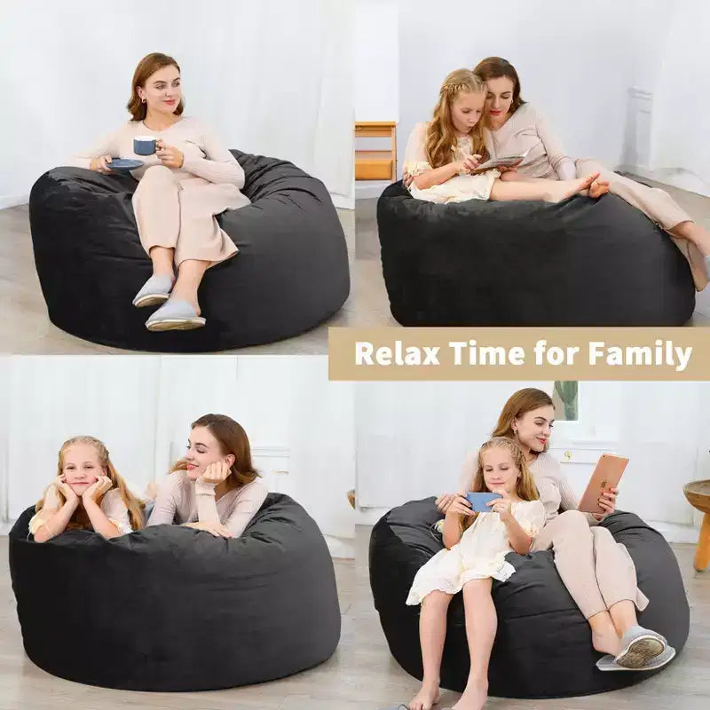 3-Foot Memory Foam Bean Bag Chair, Soft Dutch Velvet Round Sofa with Filling Included, for Adults