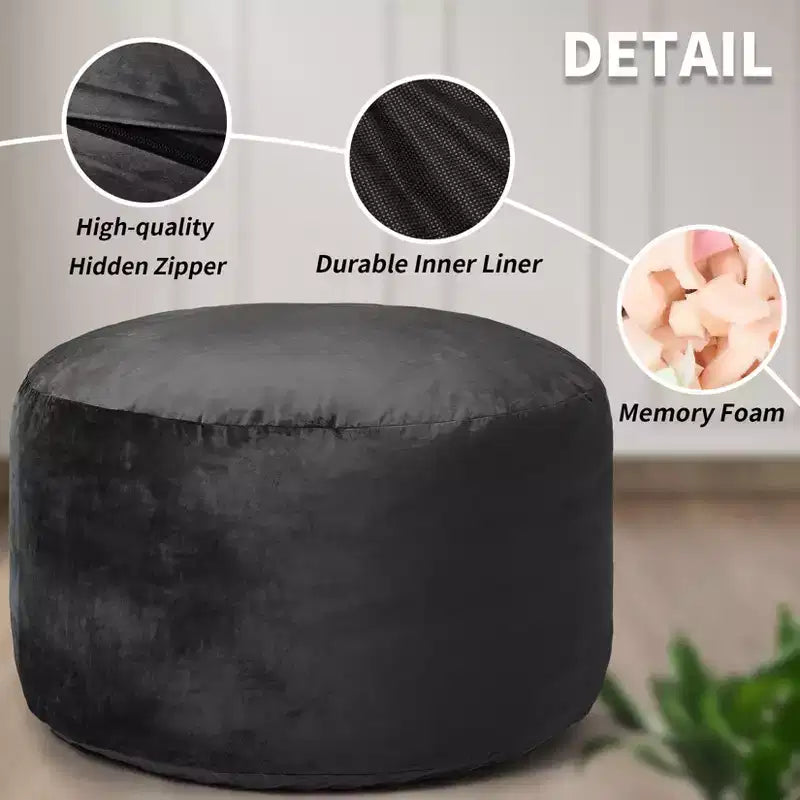 3-Foot Memory Foam Bean Bag Chair, Soft Dutch Velvet Round Sofa with Filling Included, for Adults