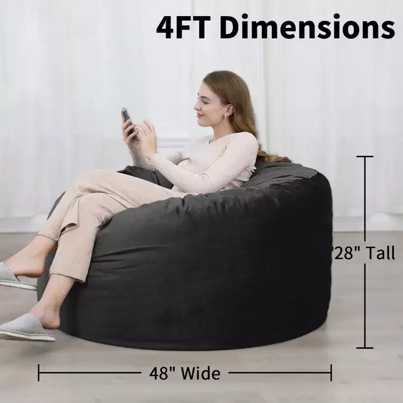 3-Foot Memory Foam Bean Bag Chair, Soft Dutch Velvet Round Sofa with Filling Included, for Adults